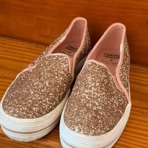 kate spade Glitter Slip-On Sneakers in Rose Gold with Pink Trim